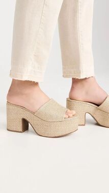 Larroude Women’s Miso Gold Cream Nude Platform High Heel Mules